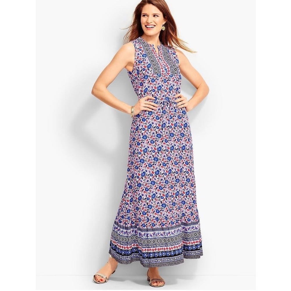 Talbots Maxi Dress 12 Sleeveless Boho Floral Peasant Cottagecore Vacation